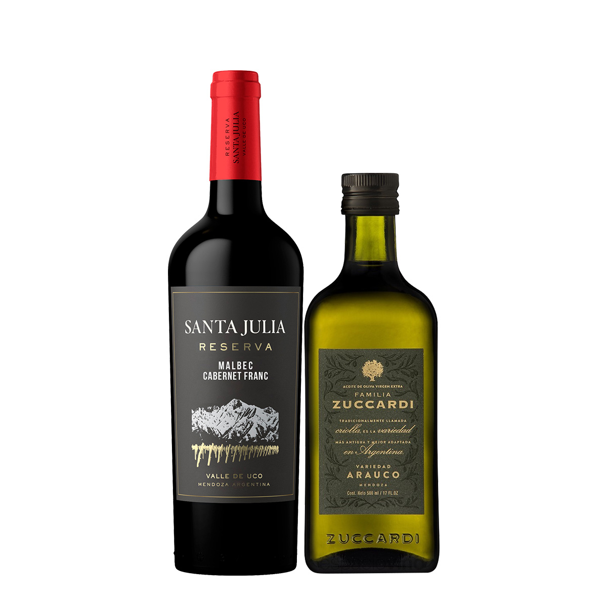 Santa Julia Malbec Cabernet Franc Reserva 750 ml + Aceite de Oliva Zuccardi Extra Virgen Arauco 500ml.