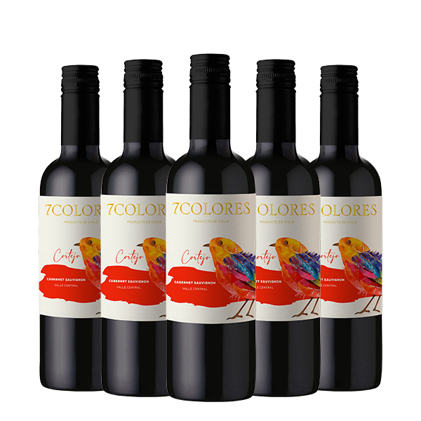 7 Colores Cabernet Sauvignon 375 ml x 5 Botellas (medianas)