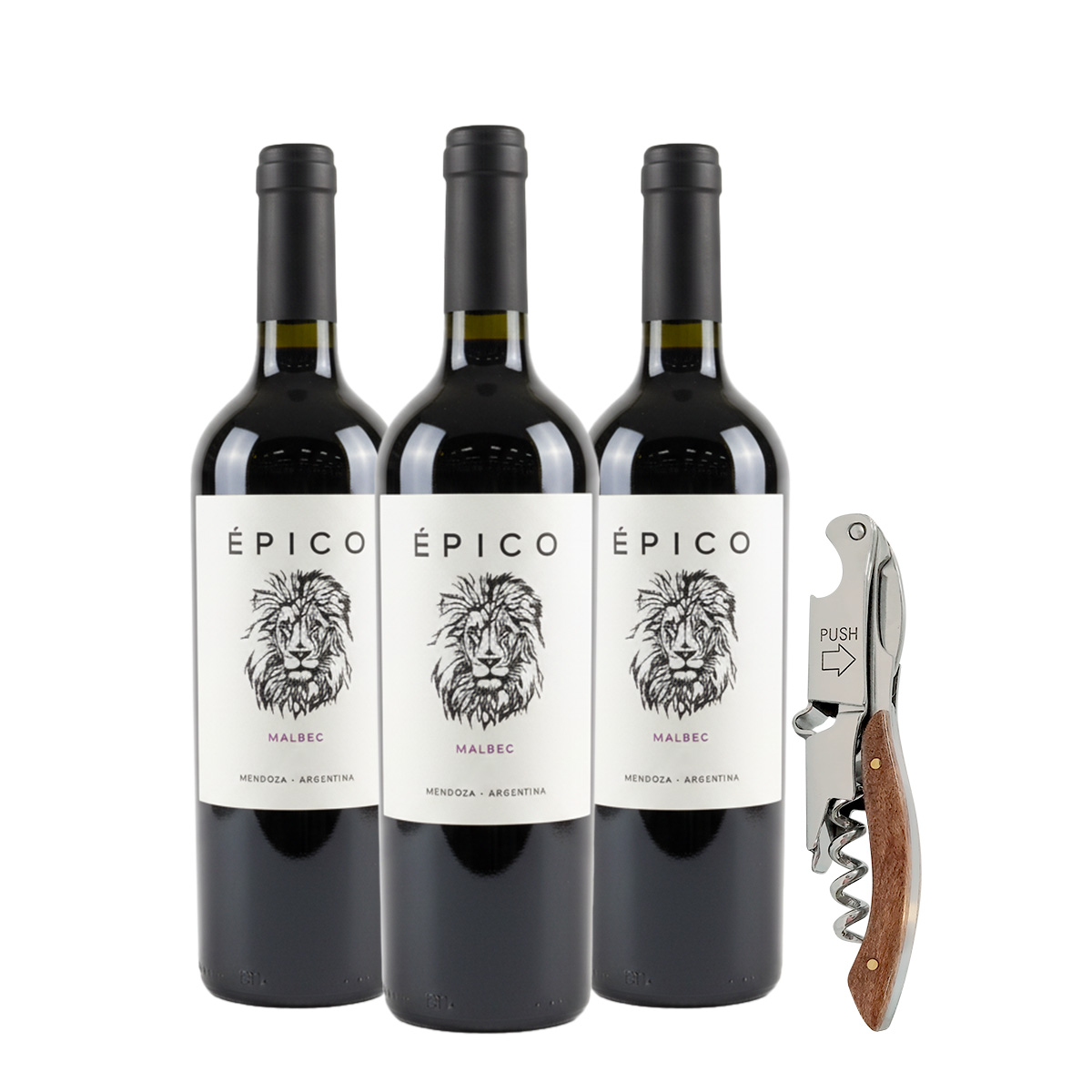 Épico Malbec 750 ml. x 3 Botellas + REGALO: Sacacorchos Profesional