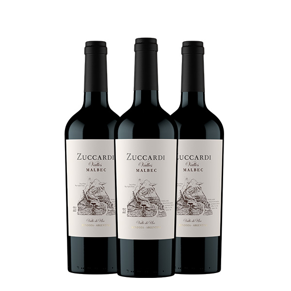 3 Botellas de vino tinto argentino Zuccardi Valles Malbec