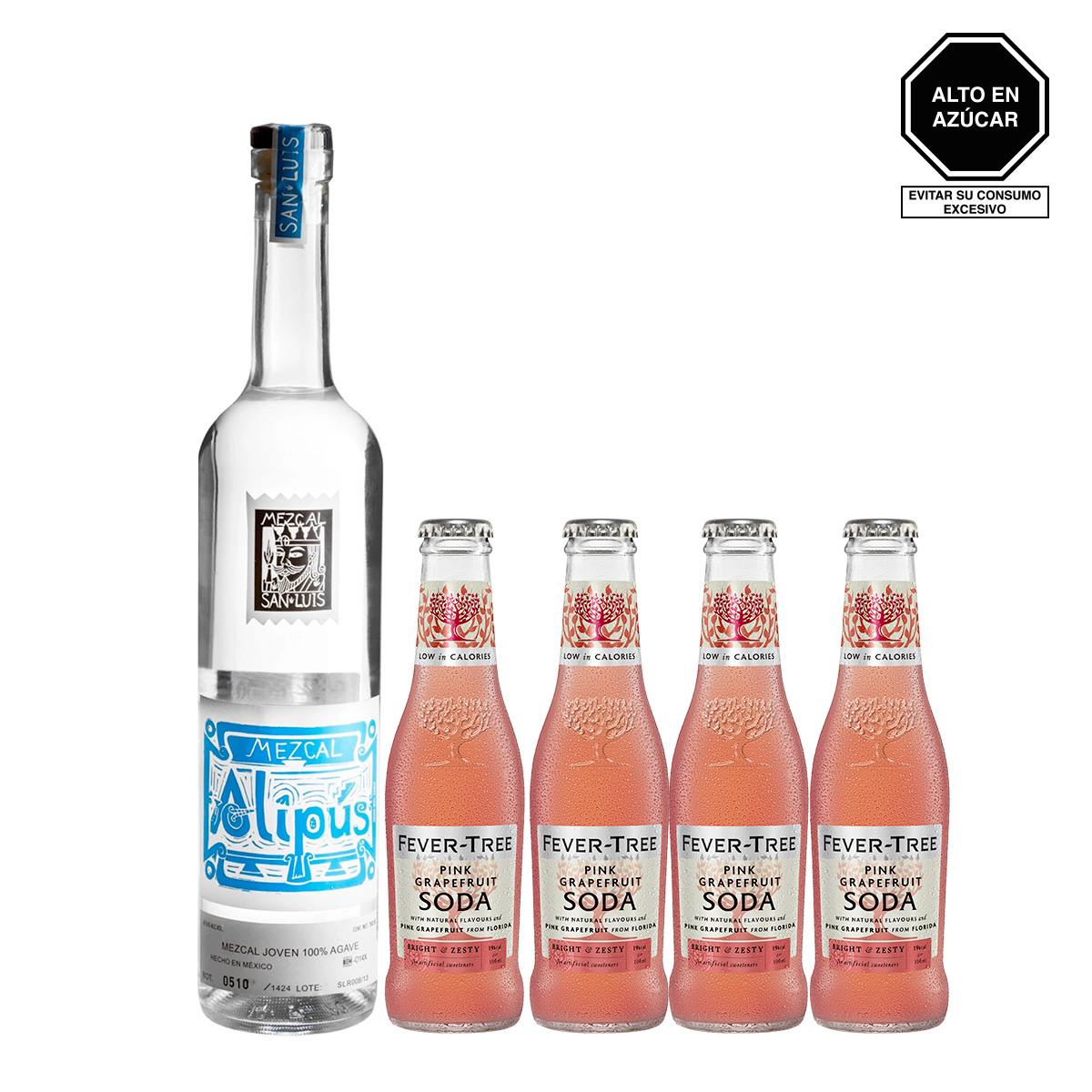 Cocktail Pack La Paloma: Mezcal Alipús 750ml + 4 Fever-Tree Pink Grapefruit Soda 200ml.