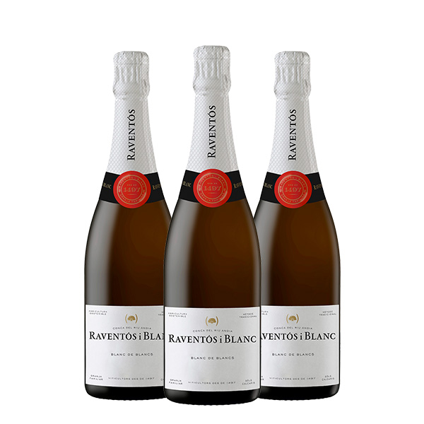 3 botellas de vino espumoso Raventós i Blanc - Blanc de Blancs 750 ml. x 3 Botellas