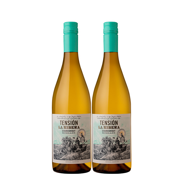 2 Botellas de Vino Blanco Argentino Tensión la Ribera Chardonnay Semillon de 750ml