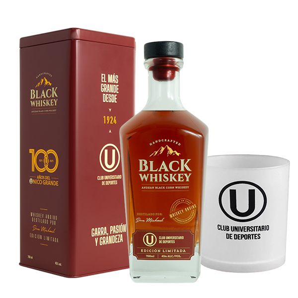 Black Whiskey 700ml Centenario "U" + REGALO:  Vaso Whiskero Blanco