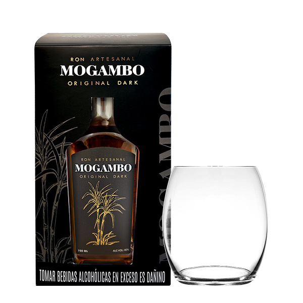 Mogambo Ron Artesanal Original Dark 700 ml. + REGALO: Vaso de Cristal