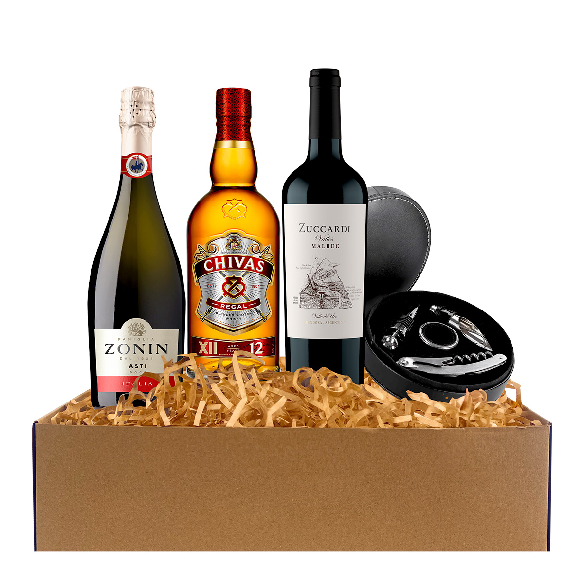 Gift Box The Premium Mix. Pack de regalo exclusivo con acabado de canastería y una exclusiva selección de licorería y vinos.