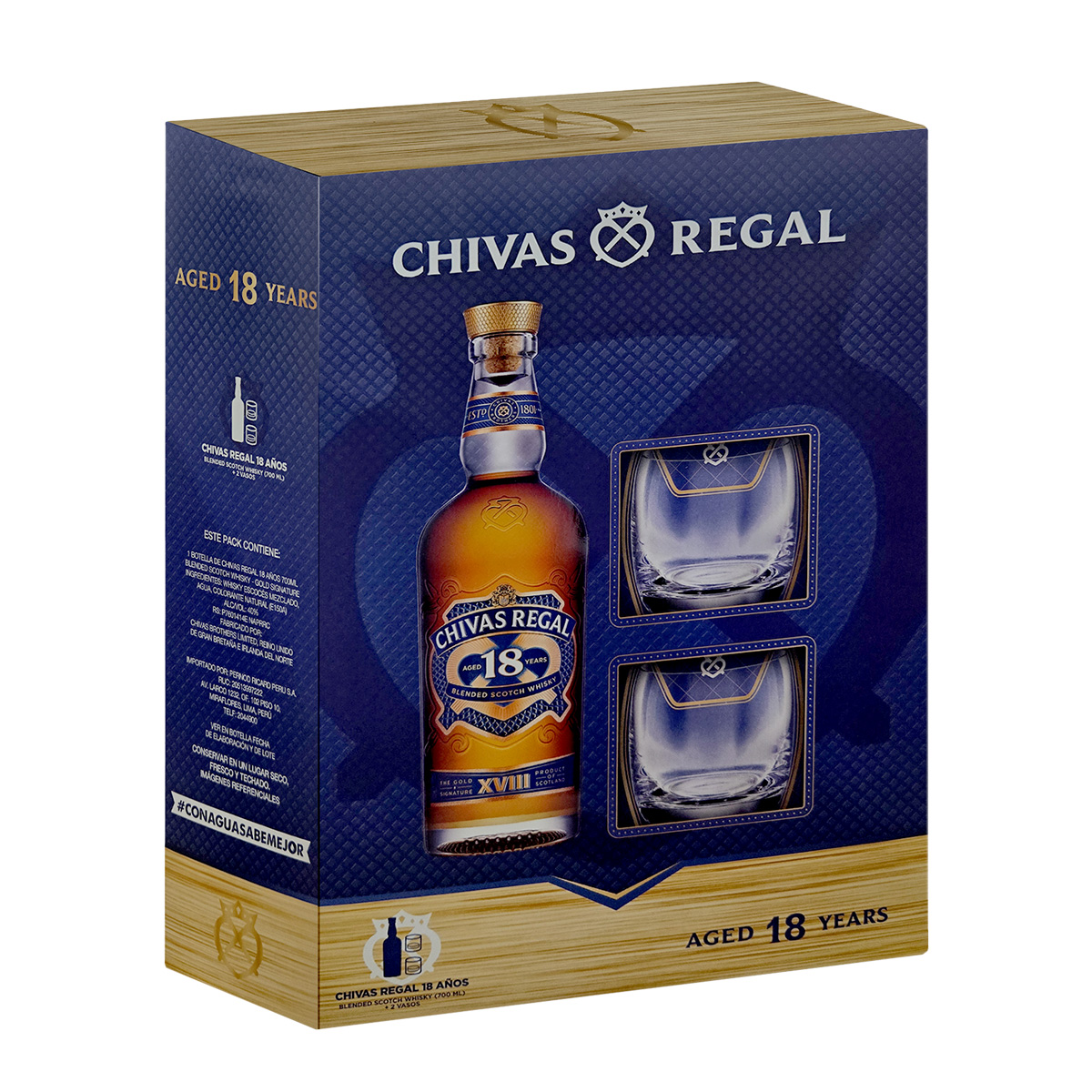 Pack Chivas Regal 18 Años 700ml. + 2 Vasos