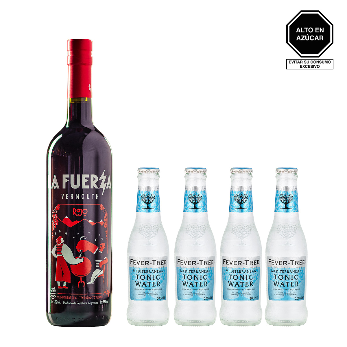 La Fuerza Vermouth Rojo de Malbec 750 ml. + Fever-Tree Agua Tónica Mediterranean x 4 Botellas