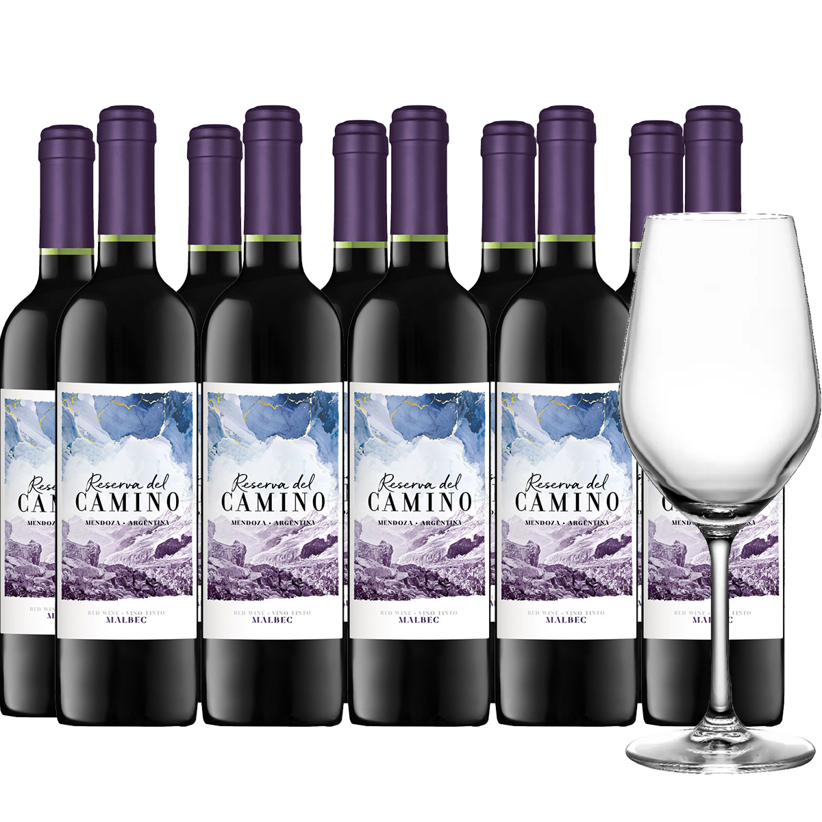 Reserva del Camino Malbec 750 ml. x 10 Botellas + REGALO: Copa de Cristal