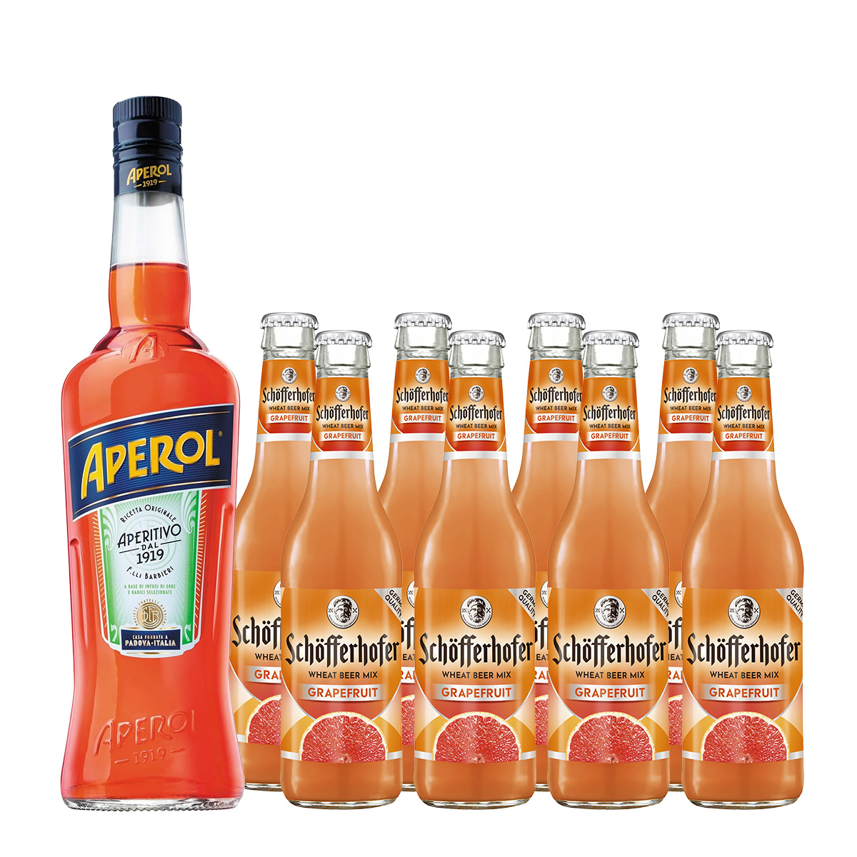 Cocktail Pack Toronja Spritz: Aperol Aperitivo 750ml. + 8 Botellas de Cerveza Schofferhofer Toronja 330ml.